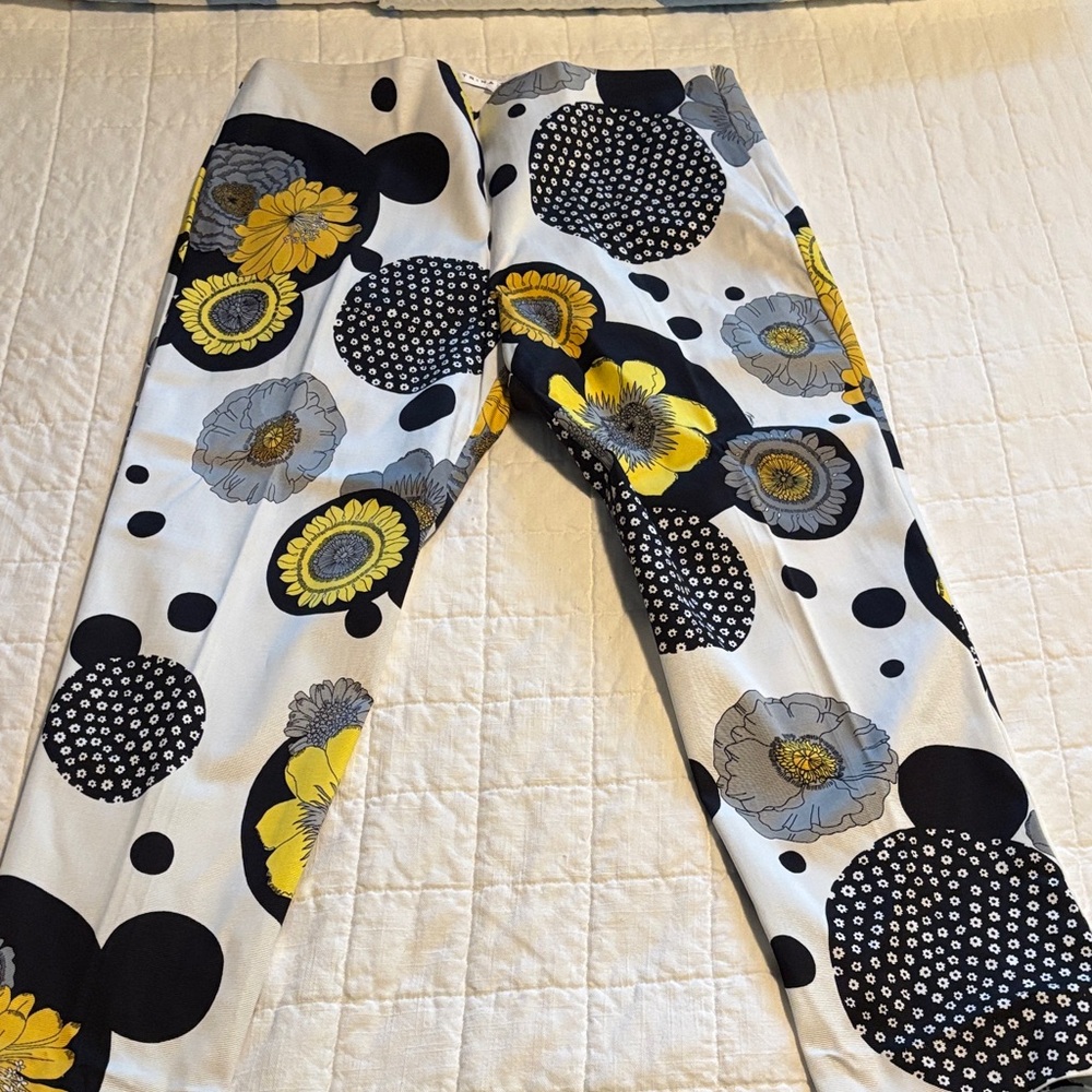 Trina Turk trousers with Yellow and Black Floral Design